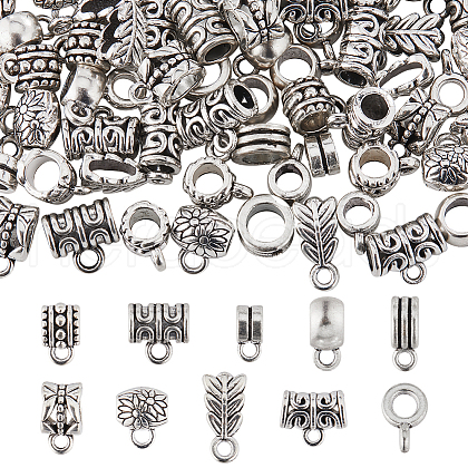SUNNYCLUE 100Pcs 10 Style Tibetan Style Alloy Tube Bails FIND-SC0008-39-1