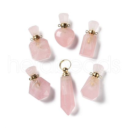 Natural Rose Quartz Perfume Bottle Pendants G-A026-10-1