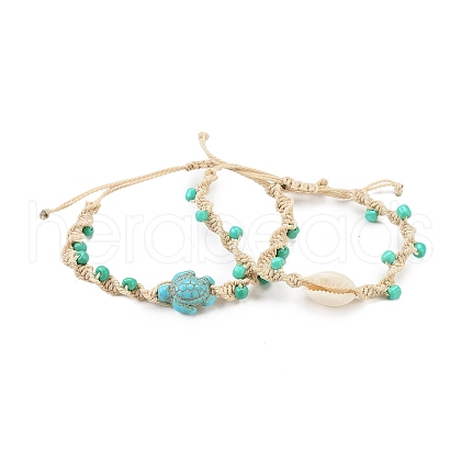 Natural Shell & Synthetic Turquoise Braided Bead Bracelets BJEW-Z075-01-1