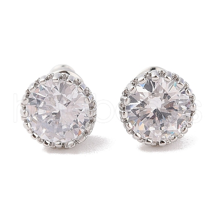 Rack Plating Brass Pave Single Cubic Zirconia Stud Earrings X-EJEW-I304-02P-02-1