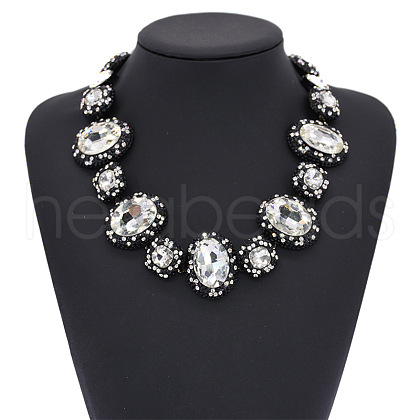 Alloy Rhinestone & Glass Oval Link Chain Necklaces for Women FS-WG2E80C-03-1