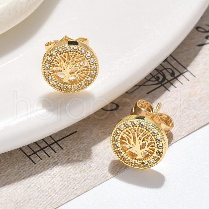 Brass Micro Pave Clear Cubic Zirconia Stud Earrings EJEW-D305-12G-1