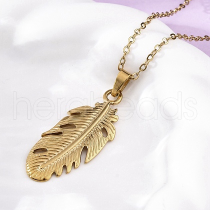 Leaf 304 Stainless Steel Pendant Necklaces NJEW-M096-17G-1