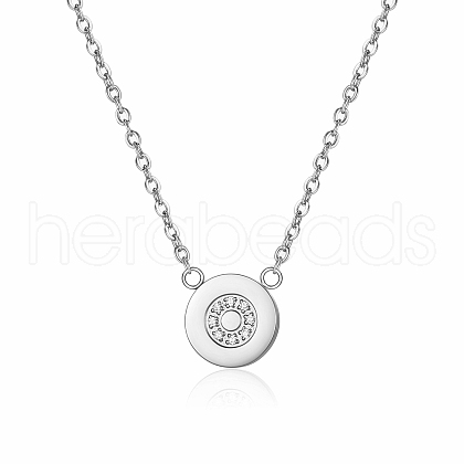 Stainless Steel Cubic Zirconia Round Circle Pendant Necklace for Women CF4434-2-1