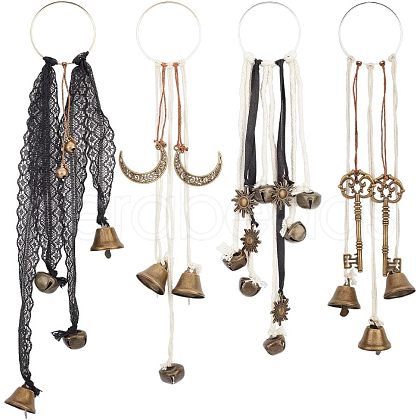 Olycraft 4Pcs 4 Style Iron Witch Bells Pendant Decorations HJEW-OC0001-15-1