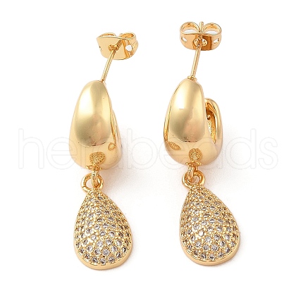 Rack Plating Brass Micro Pave Clear Cubic Zirconia Stud Dangle Earrings for Women EJEW-G394-15G-1