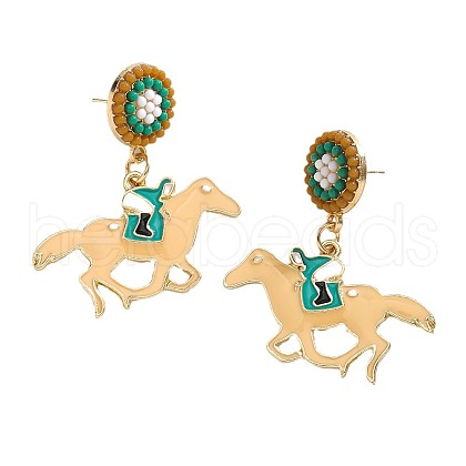 Horse Alloy Enamel Dangle Stud Earrings FS-WG96C14-01-1