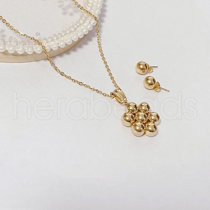 Flower & Round 304 Stainless Steel Stud Earrings & Pendant Necklaces Sets FS-WG95951-02-1
