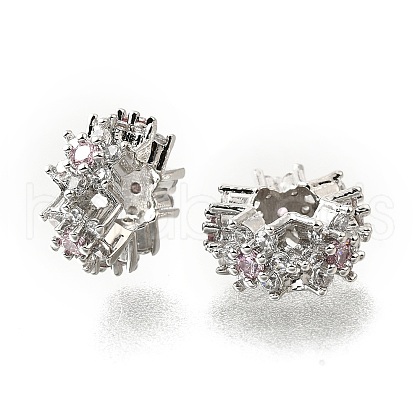 Flower Brass Micro Pave Cubic Zirconia European Beads KK-V008-19P-02-1