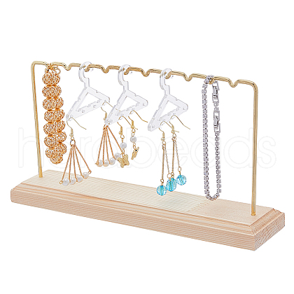 SUPERFINDINGS 1 Set Golden Tone Iron Bar Dangle Earring Wooden Display Stands EDIS-FH0001-03-1