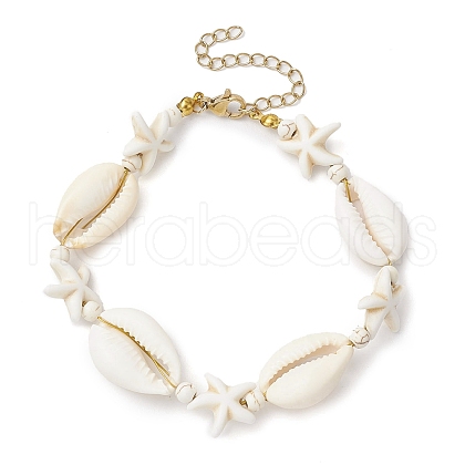 Synthetic Turquoise & Magnesite & Natural Cowrie Shell Beaded Bracelets BJEW-JB10691-1