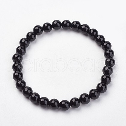 Natural Dyed & Heated Black Agate Stretch Bracelets G-N0264-02-1