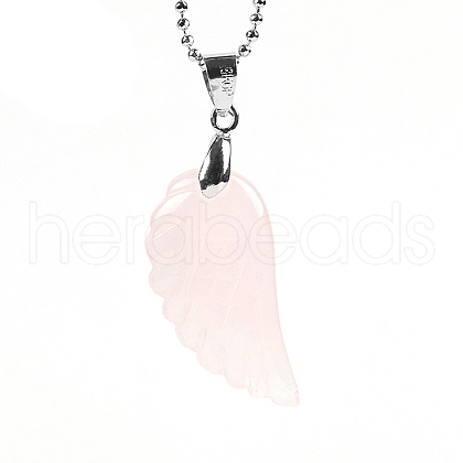 Natural Rose Quartz Angel Wing Pendant Necklace PW-WG24892-10-1