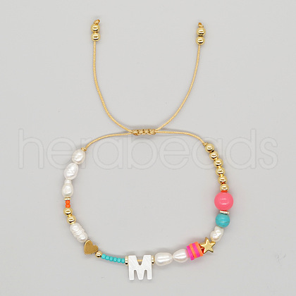 Bohemian Style Shell Letter Bead Braided Bead Bracelets for Women WG07C1E-13-1