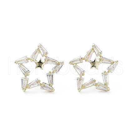 Star Cubic Zirconia Stud Earrings EJEW-G371-05G-1