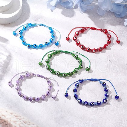 Lampwork Evil Eye Beads Braided Bead Bracelets for Men Women BJEW-MZ00160-1