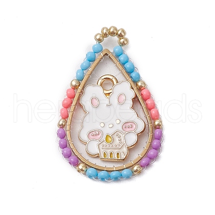 Easter Theme Glass Seed Beaded Teardrop with Rabbit Pendants PALLOY-MZ00580-02-1