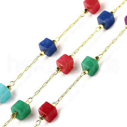 Handmade Natural Dyed White Jade Cube Beaded Chains CHC-F020-05G-1