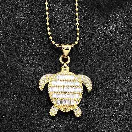Summer Beach Brass Pave Cubic Zirconia Turtle Pendant Necklaces for Women NJEW-U039-02G-02-1