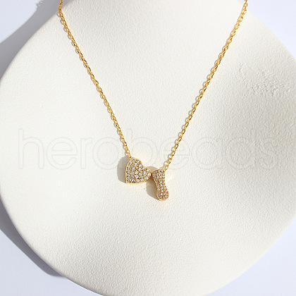 Heart Initial Brass Micro Pave Clear Cubic Zirconia Pendant Necklaces FS-WG89C2E-09-1