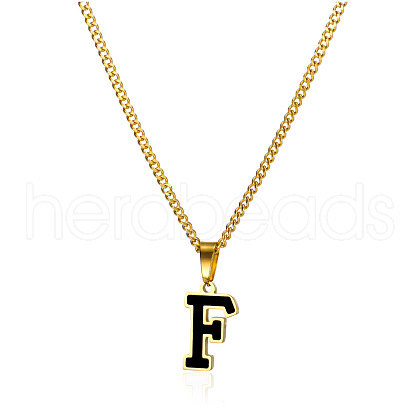 304 Stainless Steel Black Enamel Initial Pendant Twisted Chain Necklaces WG978E8-06-1