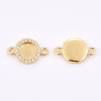 Brass Micro Pave Cubic Zirconia Cabochon Connector Settings KK-F748-16G-1