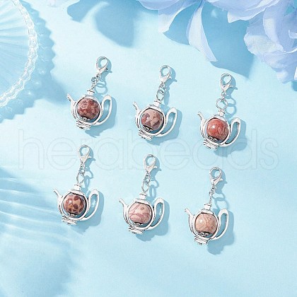 Teapot Alloy Wood Pendant Decorations HJEW-JM03394-1