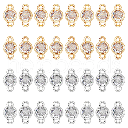SUPERFINDINGS 32Pcs 2 Colors Eco-Friendly Rack Plating Brass Pave Clear Cubic Zirconia Connector Charms KK-FH0007-31-1