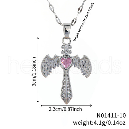 Retro Hip Hop Style Brass Full Rhinestone Heart Wing Sword Pendant Necklaces for Women IJ2885-10-1
