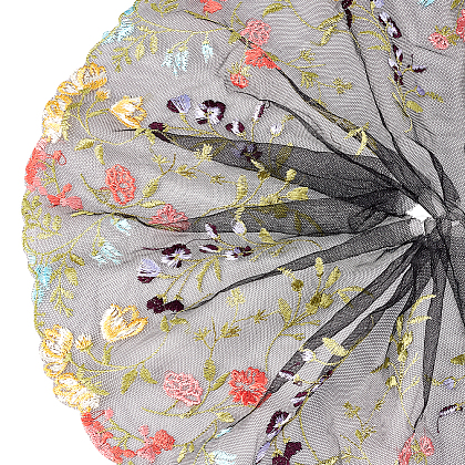 Polyester Embroidery Floral Mesh Fabric OCOR-WH0085-30-1