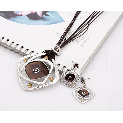 Rhombus Alloy Enamel Stud Earrings & Pendant Necklaces Sets FS-WGC3B96-05-1