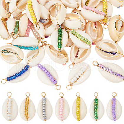 42Pcs 42 Styles Natural Cowrie Shell Pendants PALLOY-HY00038-1
