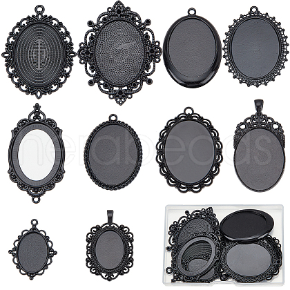 SUNNYCLUE 10Pcs 10 Styles Oval Alloy Pendants Cabochon Settings FIND-SC0009-96-1