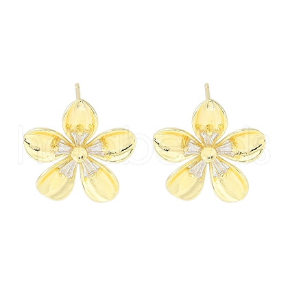 Brass Pave Clear Cubic Zirconia Stud Earring Findings KK-F875-05G-1