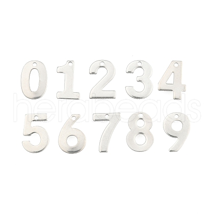 Tarnish Resistant 201 Stainless Steel Number Charms STAS-S035-M-1