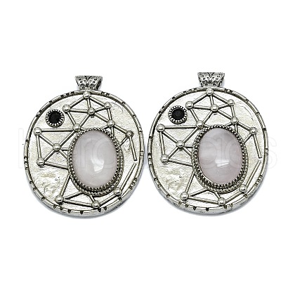 Natural Rose Quartz Oval Pendants G-Q165-03AS-05-1