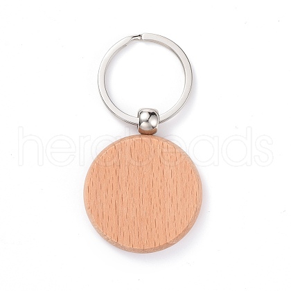 Natural Wood Keychain HJEW-P008-04-1