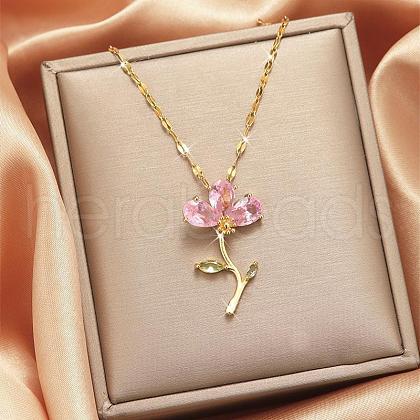 Alloy Light Rose Rhinestone Pendant Necklaces for Women WGDF473-32-1