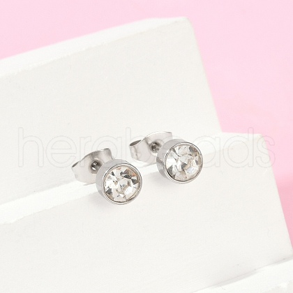 304 Stainless Steel Rhinestone Stud Earrings EJEW-Z089-04P-1