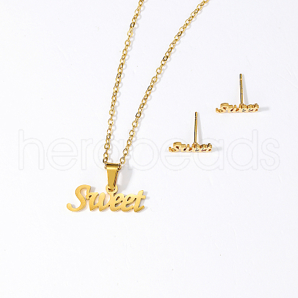 Elegant Vintage Stainless Steel Word Sweet Earrings & Necklace Set for Women QG7998-1