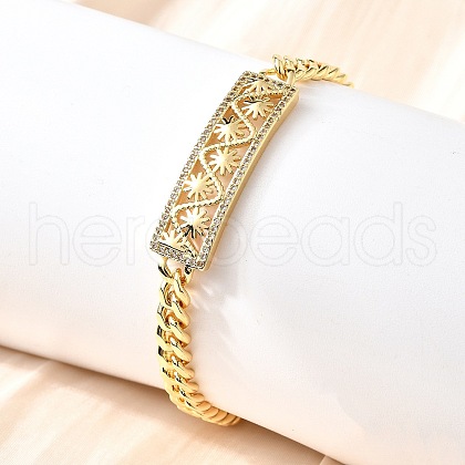 Brass Micro Pave Clear Cubic Zirconia Link Bracelets BJEW-F498-04B-G-1