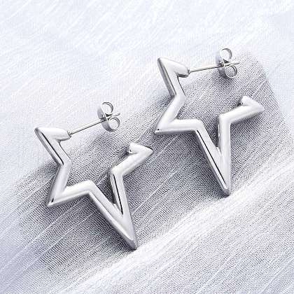 304 Stainless Steel Star Stud Earrings EJEW-B108-17P-1