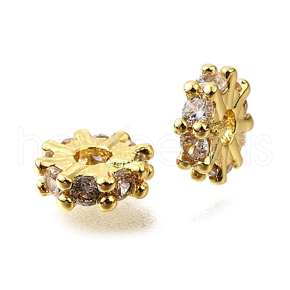 Flat Round Brass Micro Pave Cubic Zirconia Spacer Beads KK-L230-01G-01-1