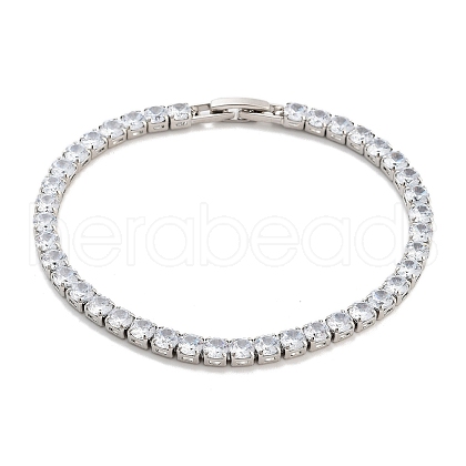 Brass Pave Clear Cubic Zirconia Flat Round Link Bracelets BJEW-YWC0002-04P-1