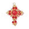 Natural Malaysia Jade(Dyed) & Glass & Brass Beaded Pendants PALLOY-MZ00266-01-1