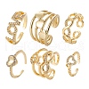 6Pcs 6 Styles Brass Micro Pave Clear Cubic Zirconia Cuff Rings RJEW-LS0001-45G-1