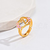 Heart & Flower Brass Pearl Pink Enamel Adjustable Finger Rings FS-WG8B9BA-24-1