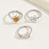 3Pcs 3 Styles Sun Flower Leaf Brass Pave Orange Cubic Zirconia Open Cuff Toe Ring Sets DX3714-4