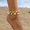 Brass & Plastic Imitation Pearl Round Tassel Anklets for Women TV2602-1-3