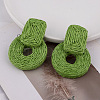 Rectangle with Flat Round Alloy Raffia Dangle Stud Earrings FS-WGEAAFD-01-1